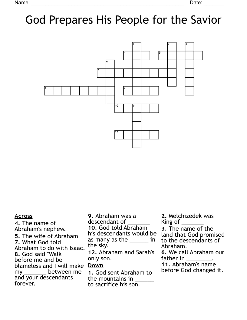 God Prepares His People for the Savior Crossword