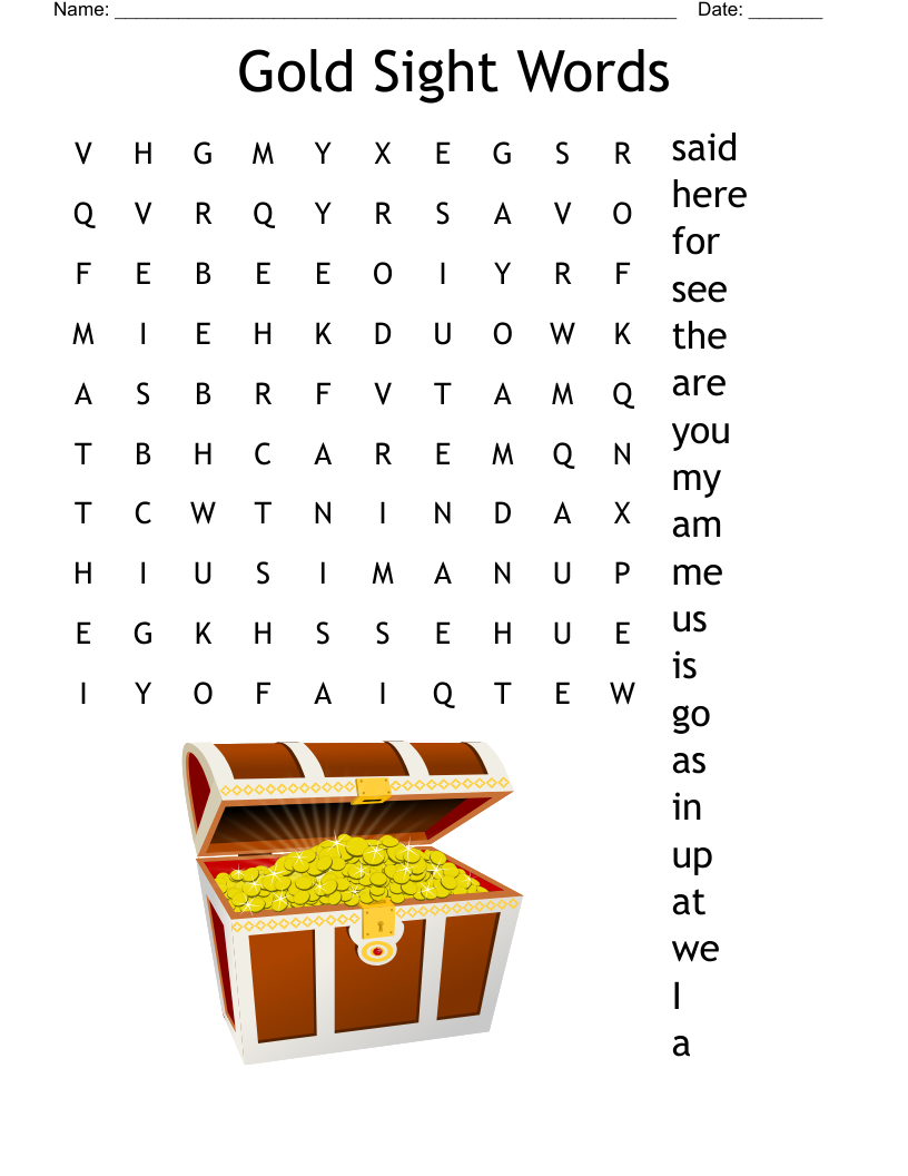 Gold Sight Words Word Search