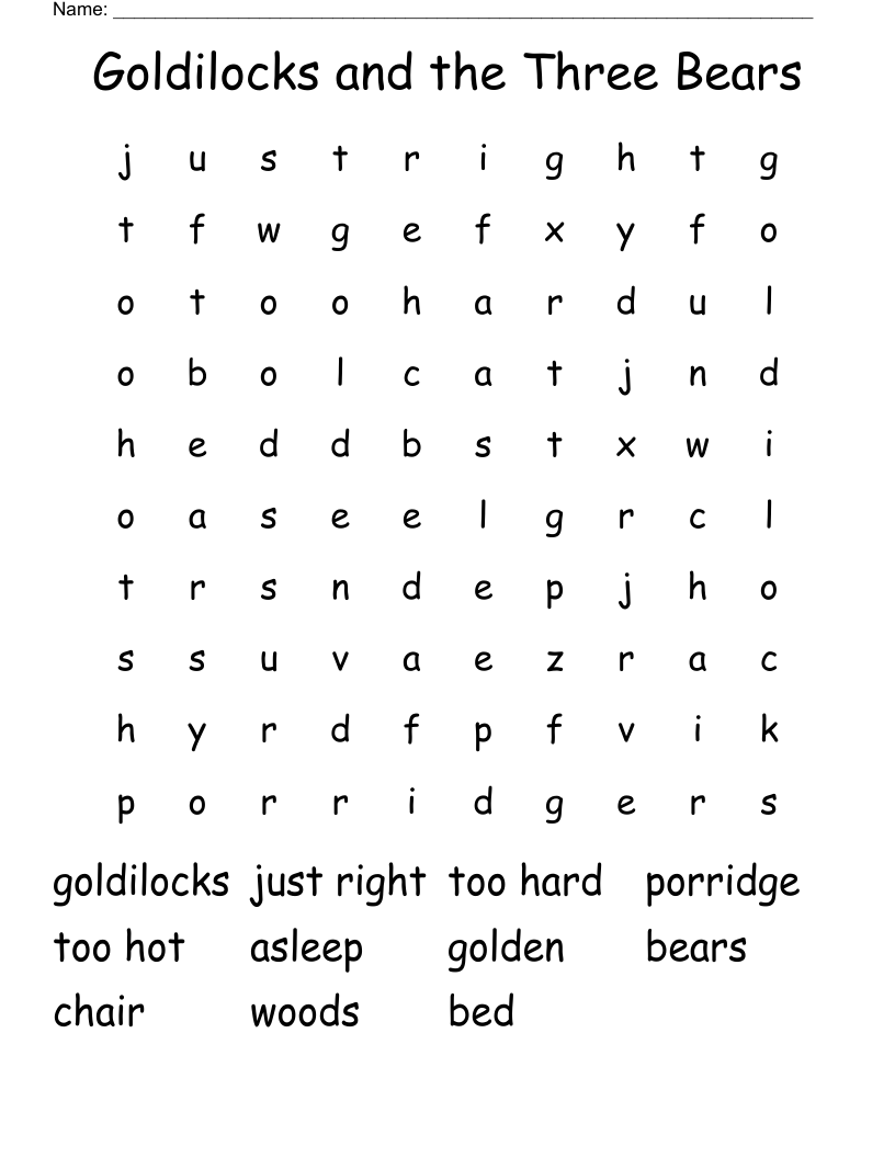 Goldilocks and the Three Bears Word Search