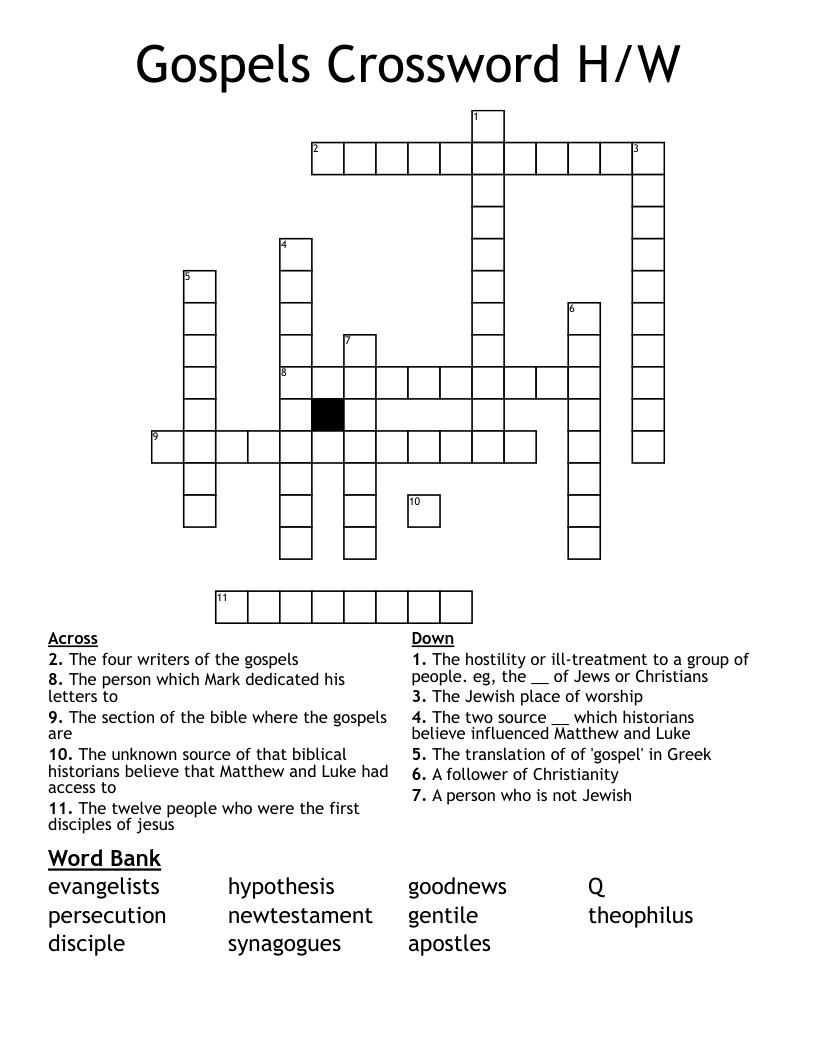 Gospels Crossword H/W