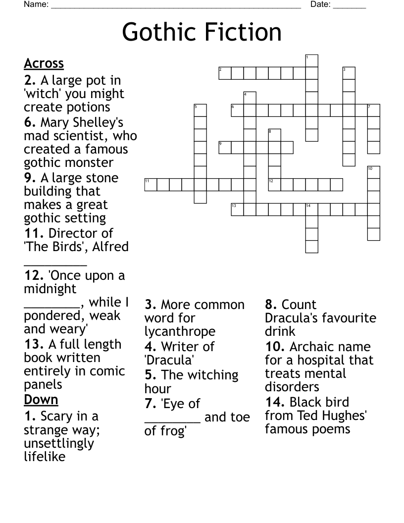 Gothic Fiction Crossword