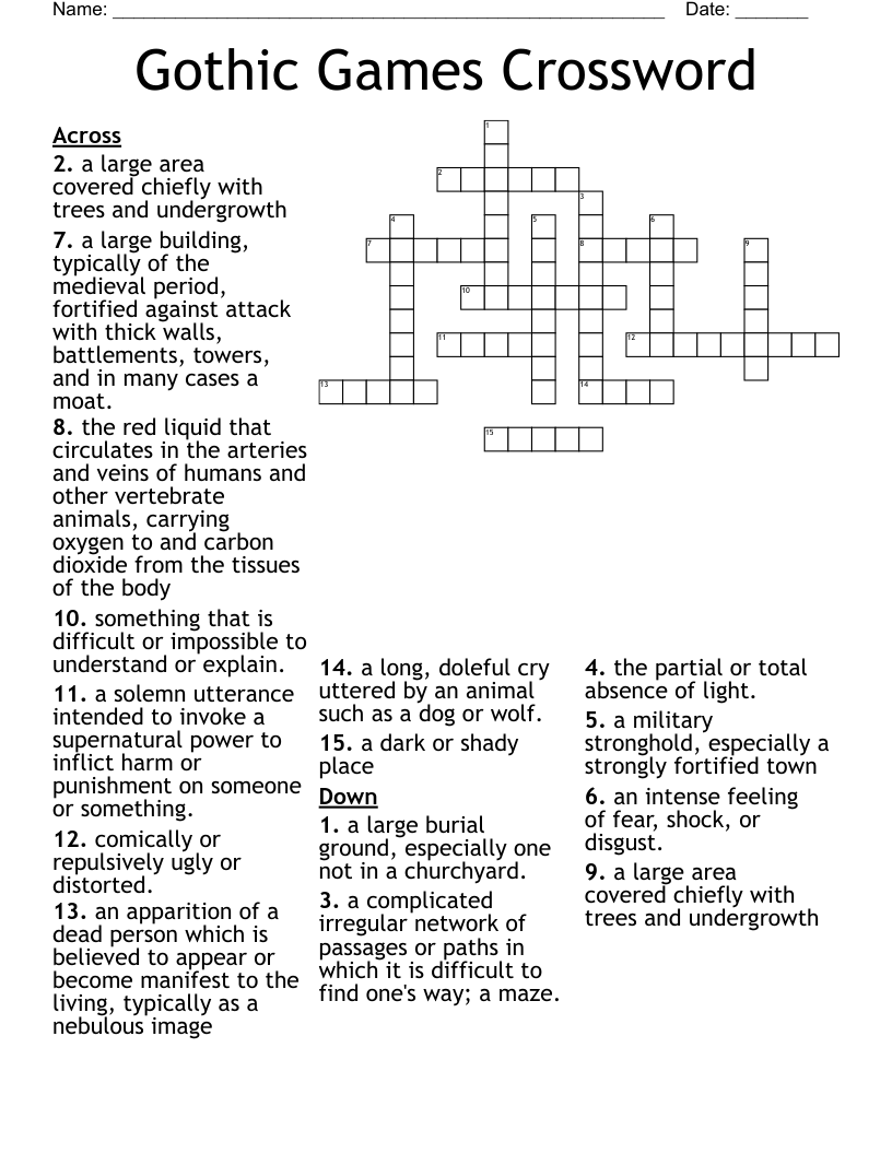 Gothic Games Crossword
