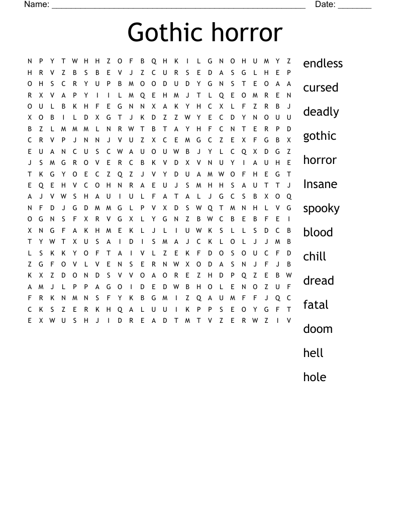 Gothic horror Word Search