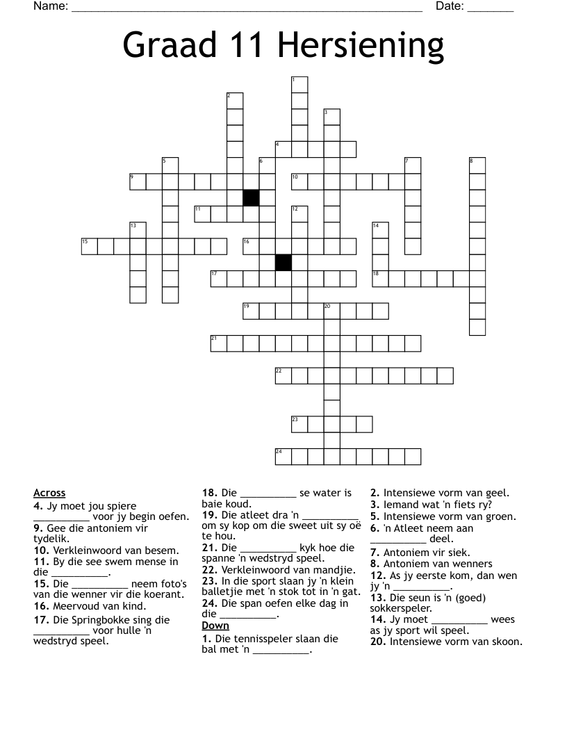 Graad 11 Hersiening Crossword