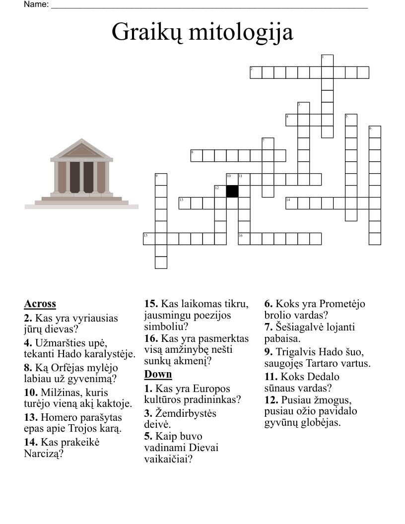 Graikų mitologija Crossword