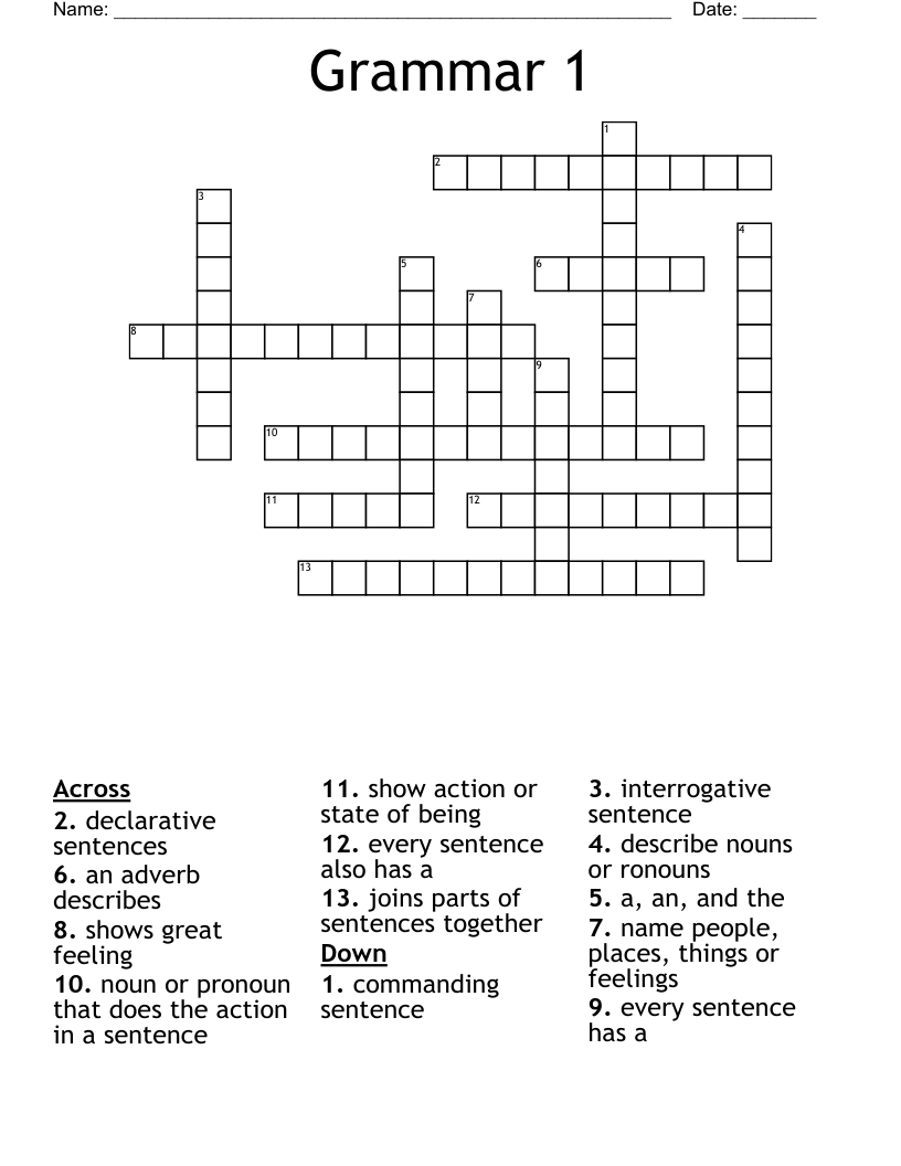 Grammar 1 Crossword