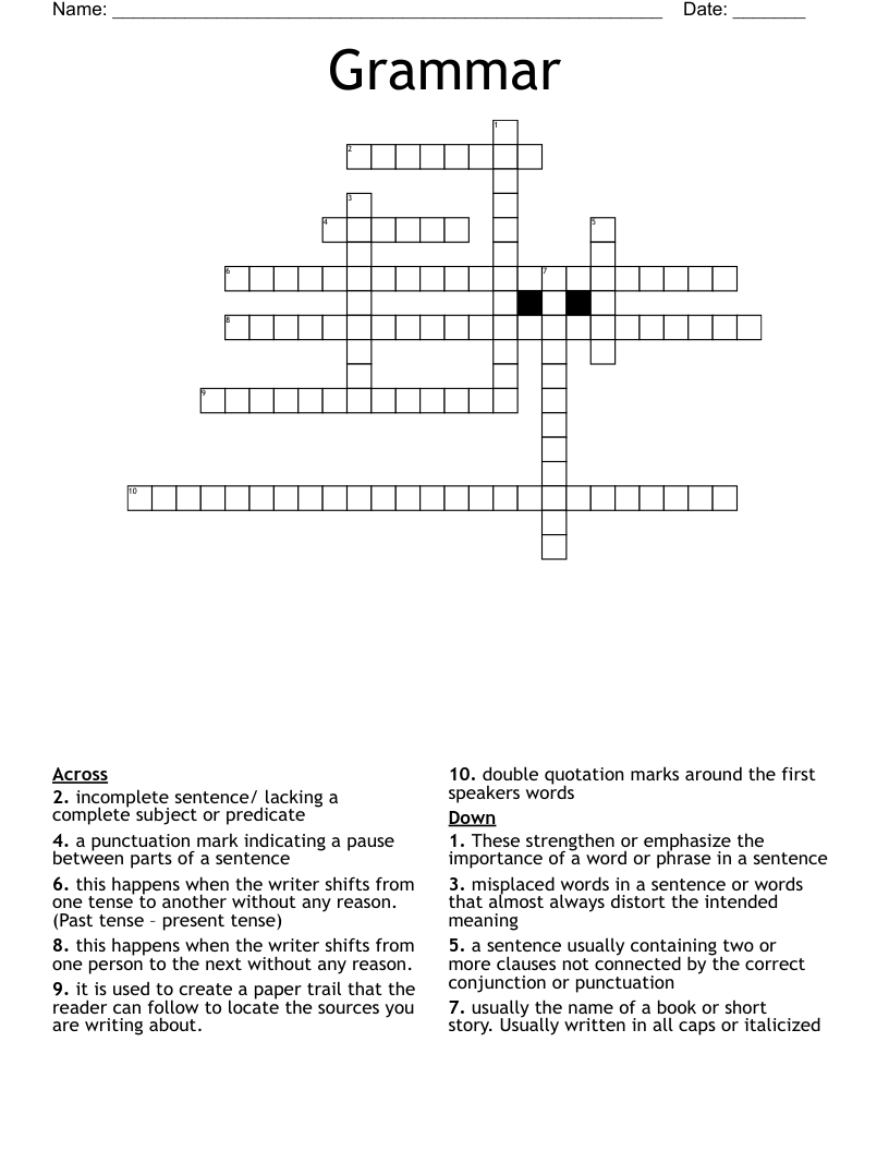 Grammar Crossword