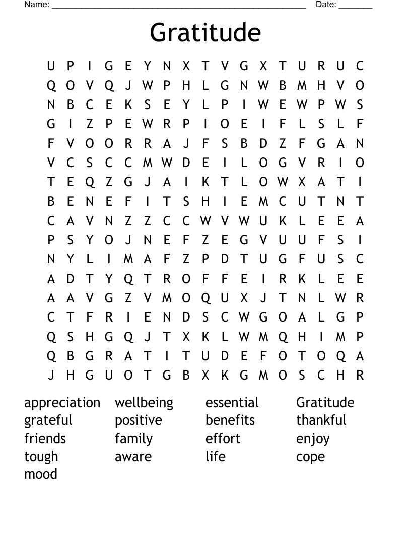 Gratitude Word Search