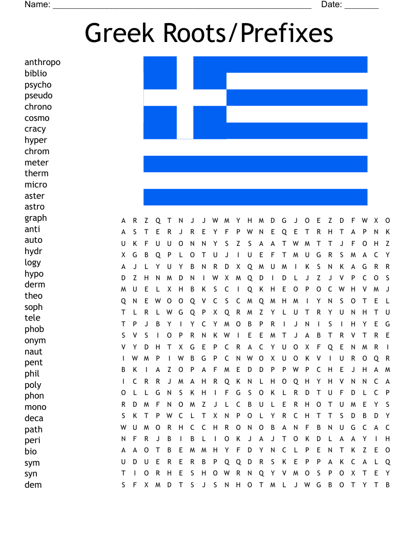 Greek Roots/Prefixes Word Search