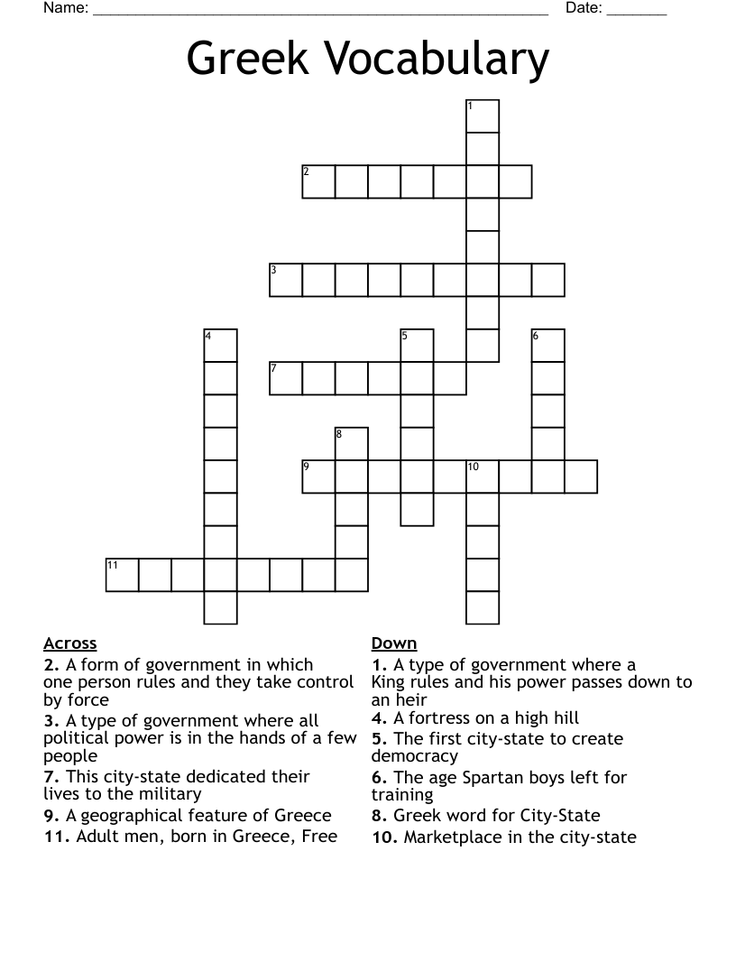 Greek Vocabulary Crossword