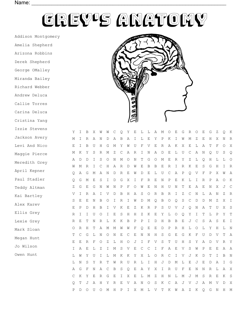 Grey's Anatomy Word Search