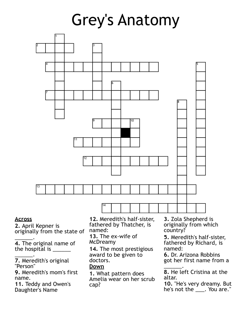 Grey's Anatomy Crossword