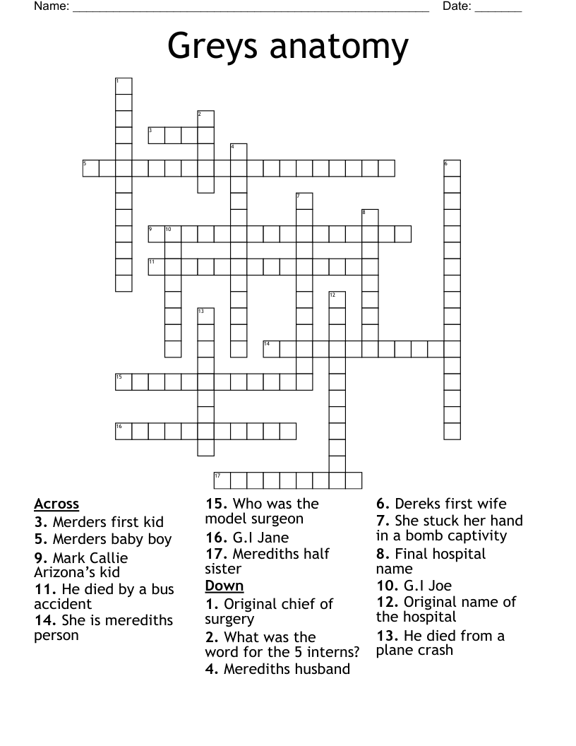 Greys anatomy  Crossword