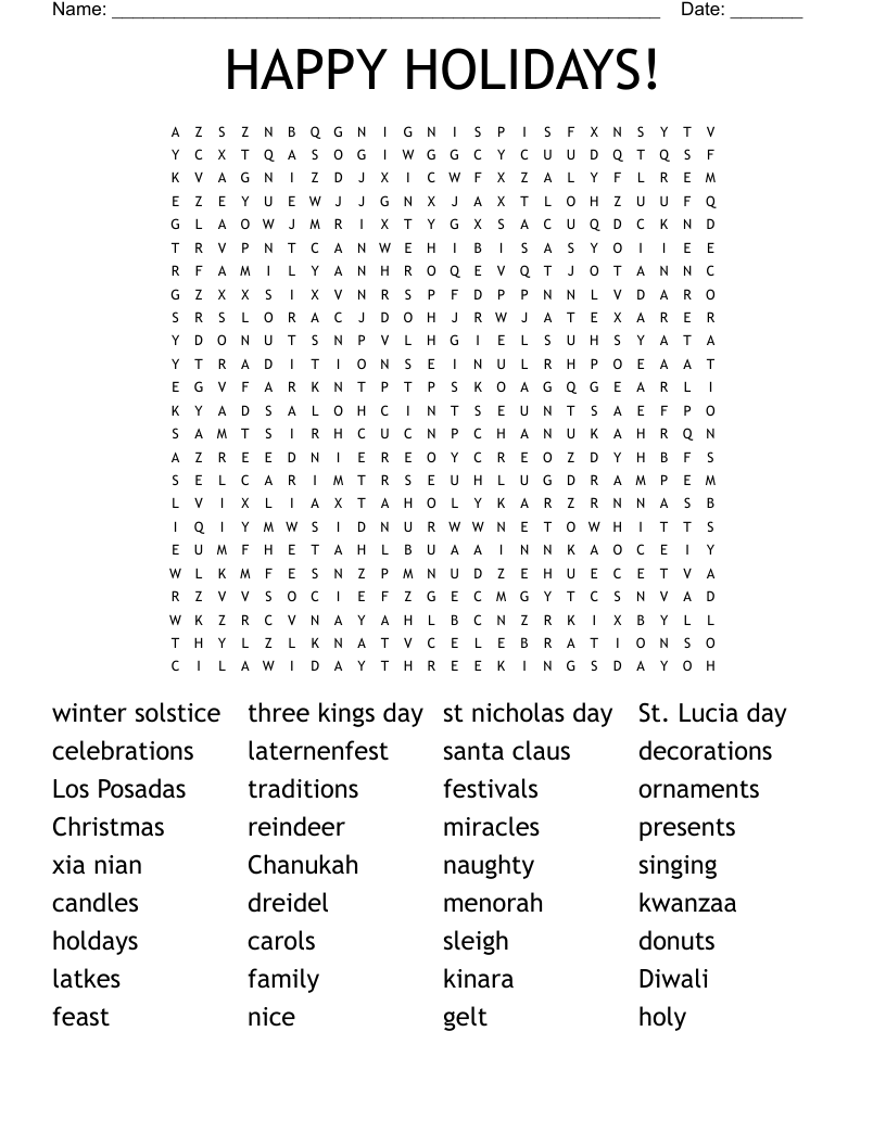 HAPPY HOLIDAYS! Word Search