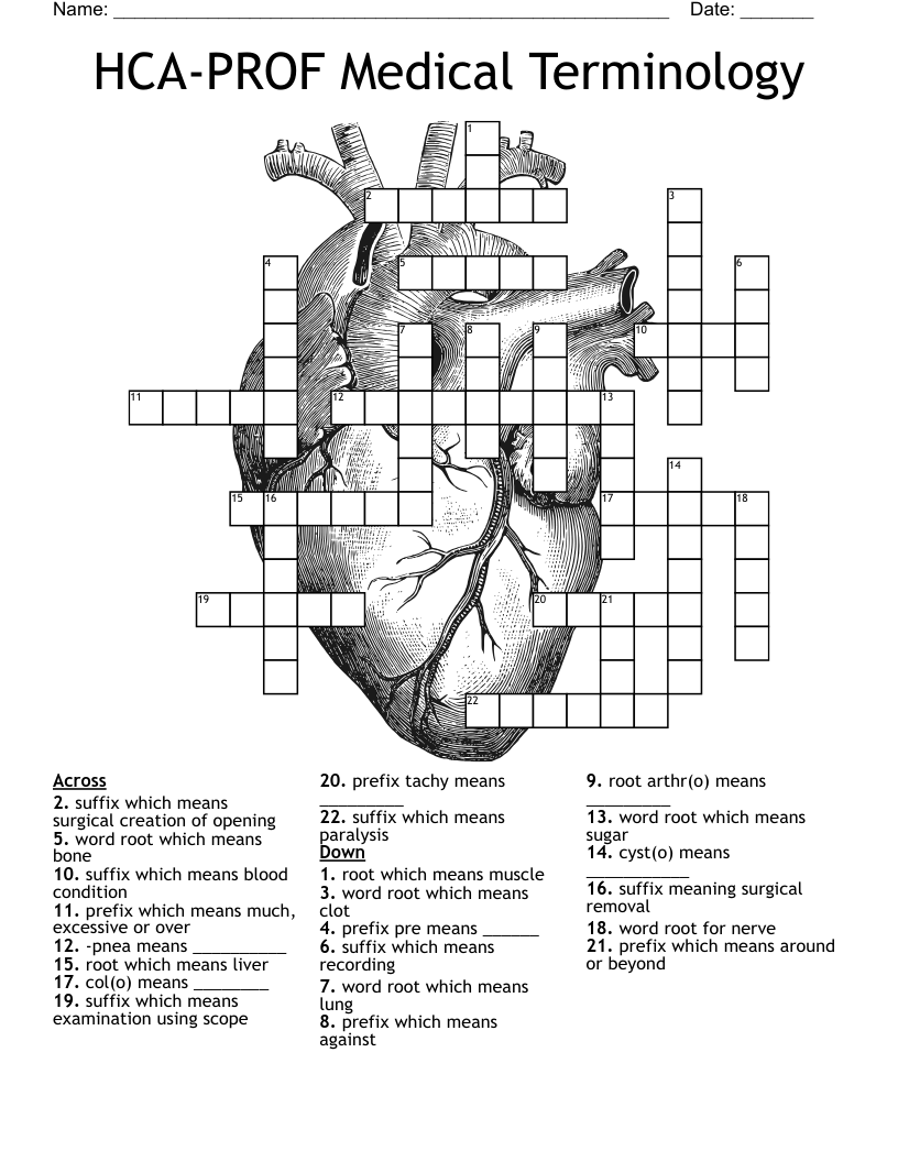 HCA-PROF Medical Terminology Crossword