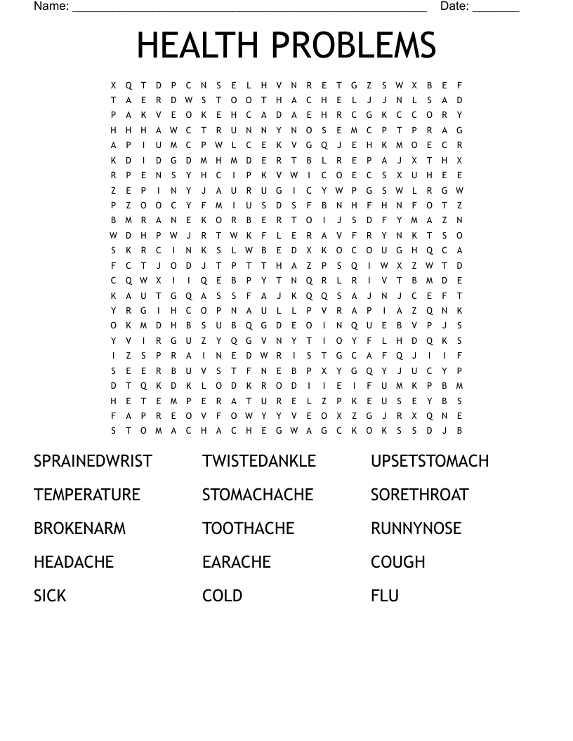 HEALTH PROBLEMS Word Search