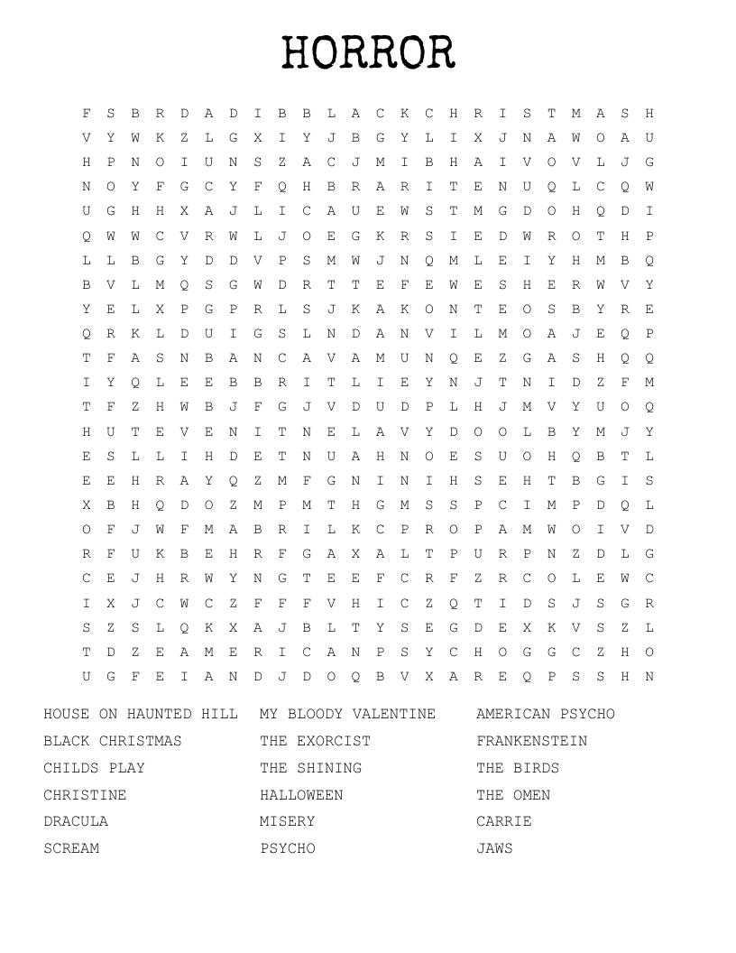 HORROR Word Search