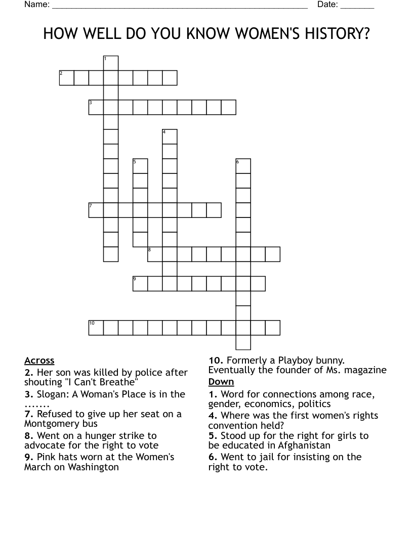 HOW WELL DO YOU KNOW WOMEN'S HISTORY? Crossword