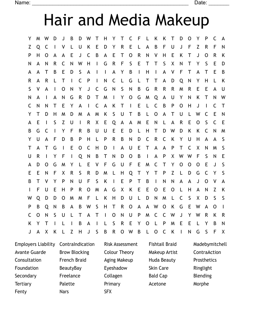 Hair and Media Makeup  Word Search