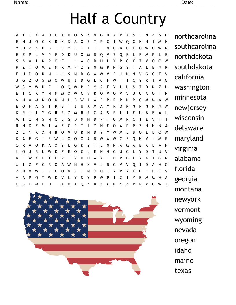 Half a Country Word Search