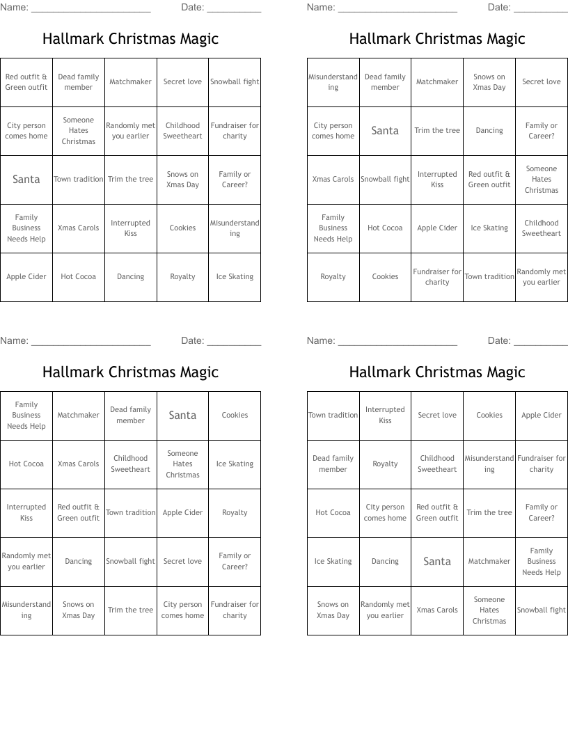 Hallmark Christmas Magic Bingo Cards