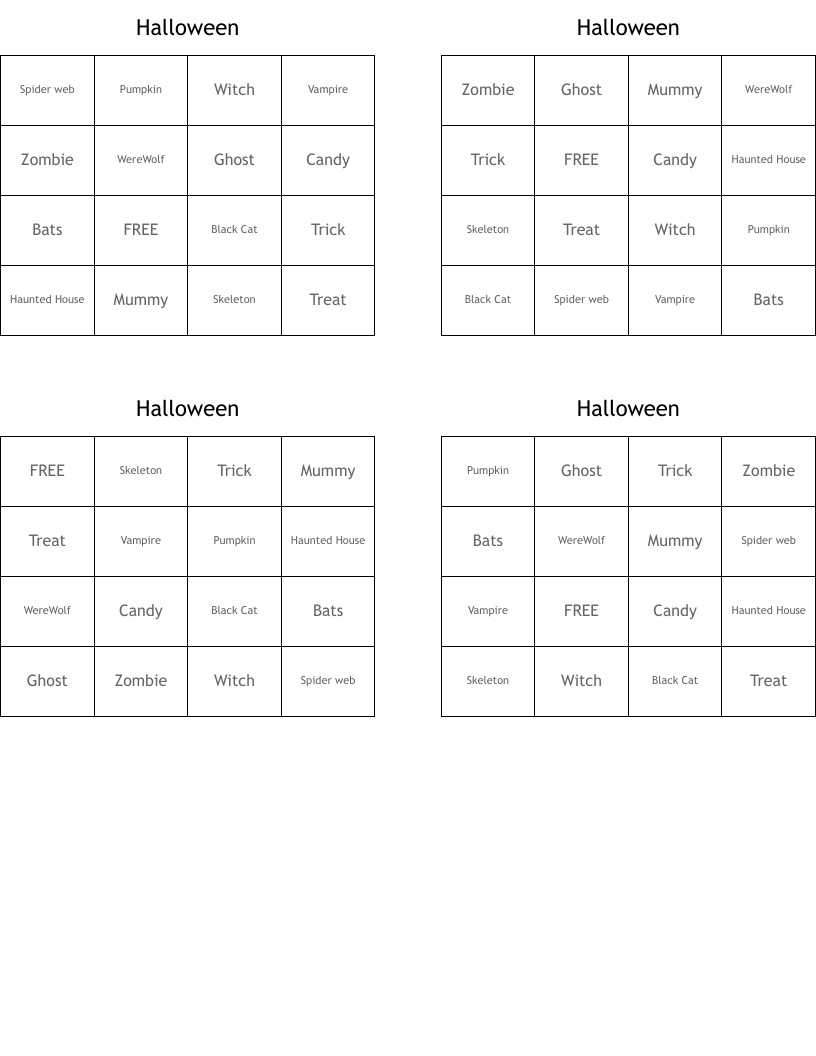 Halloween Bingo Cards