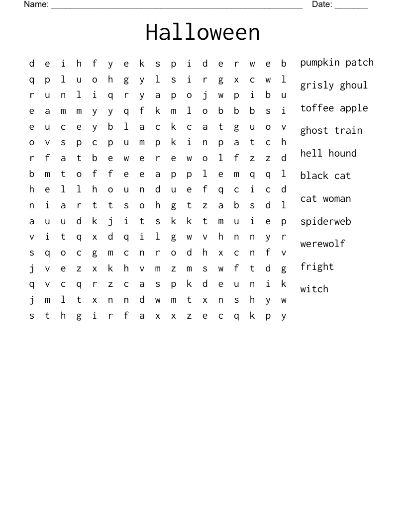 Halloween Word Search