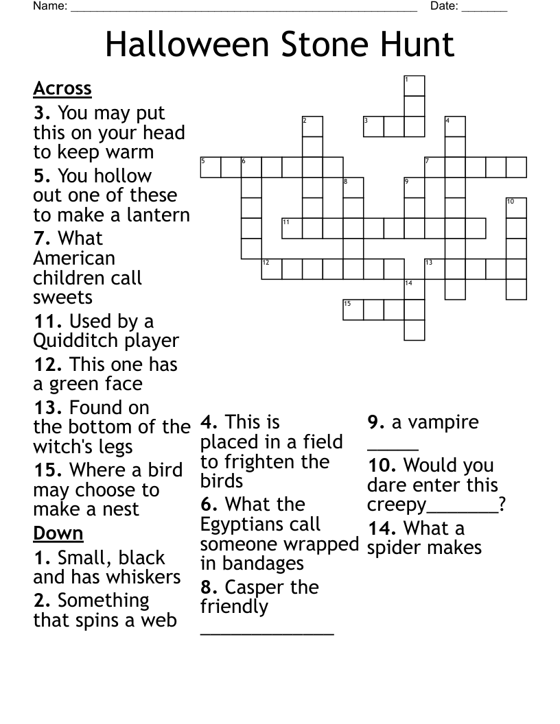 Halloween Stone Hunt Crossword