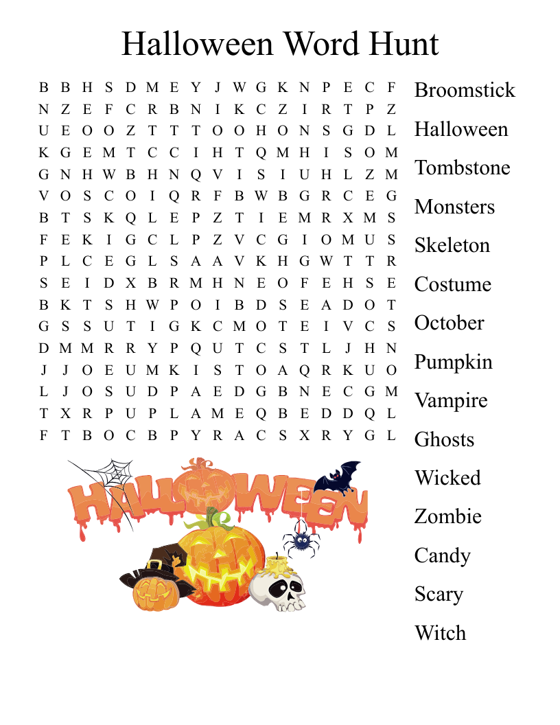 Halloween Word Hunt Word Search