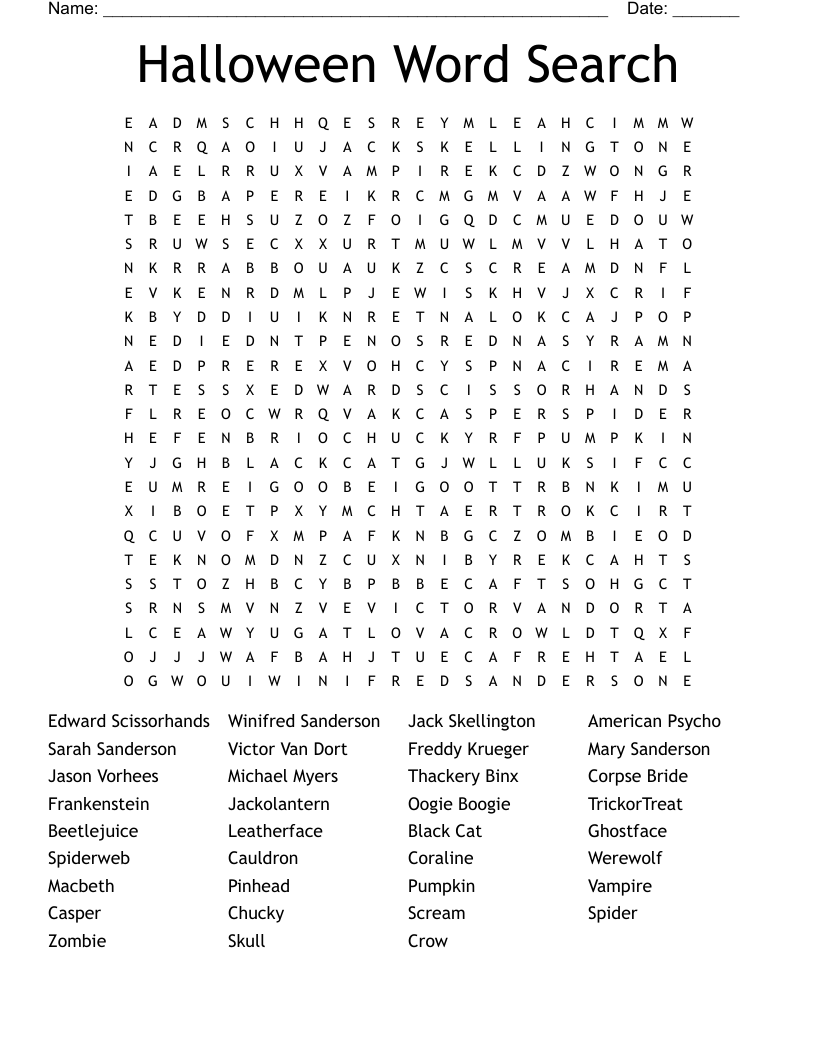 Halloween Word Search