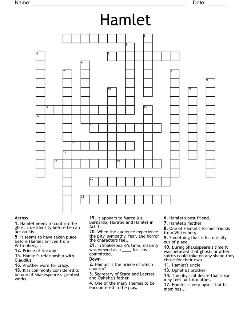 Hamlet  Crossword