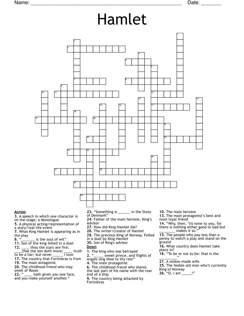 Hamlet Crossword