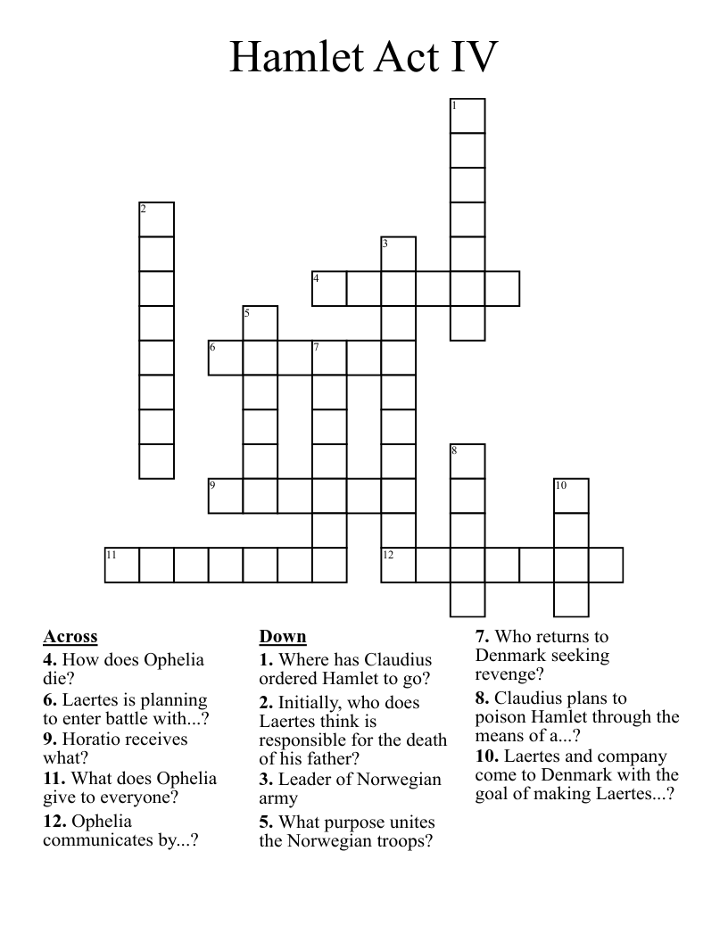 Hamlet Act IV Crossword