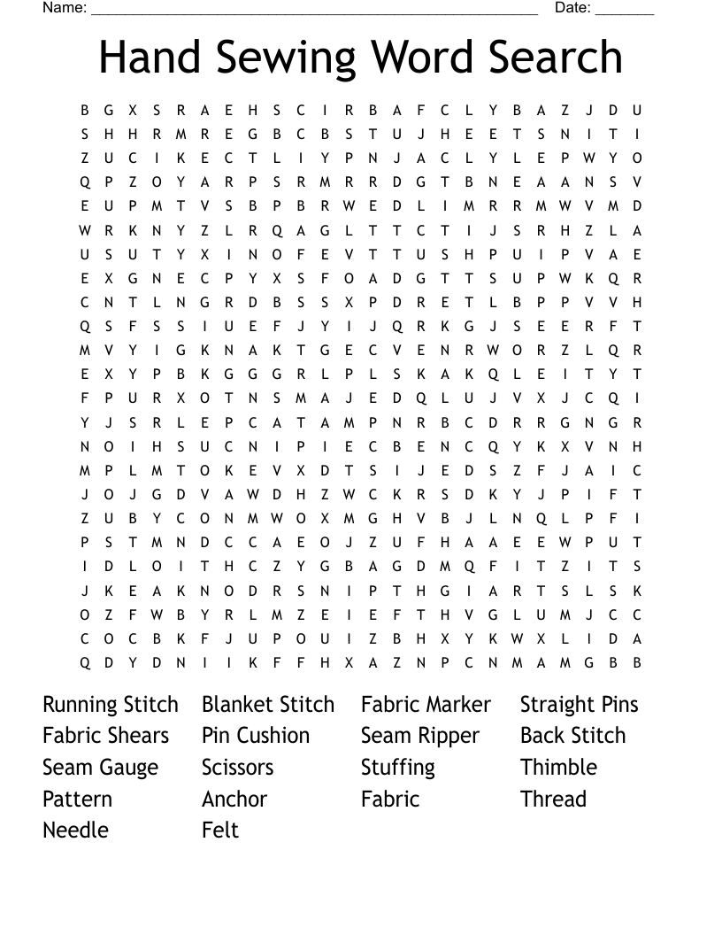 Hand Sewing Word Search