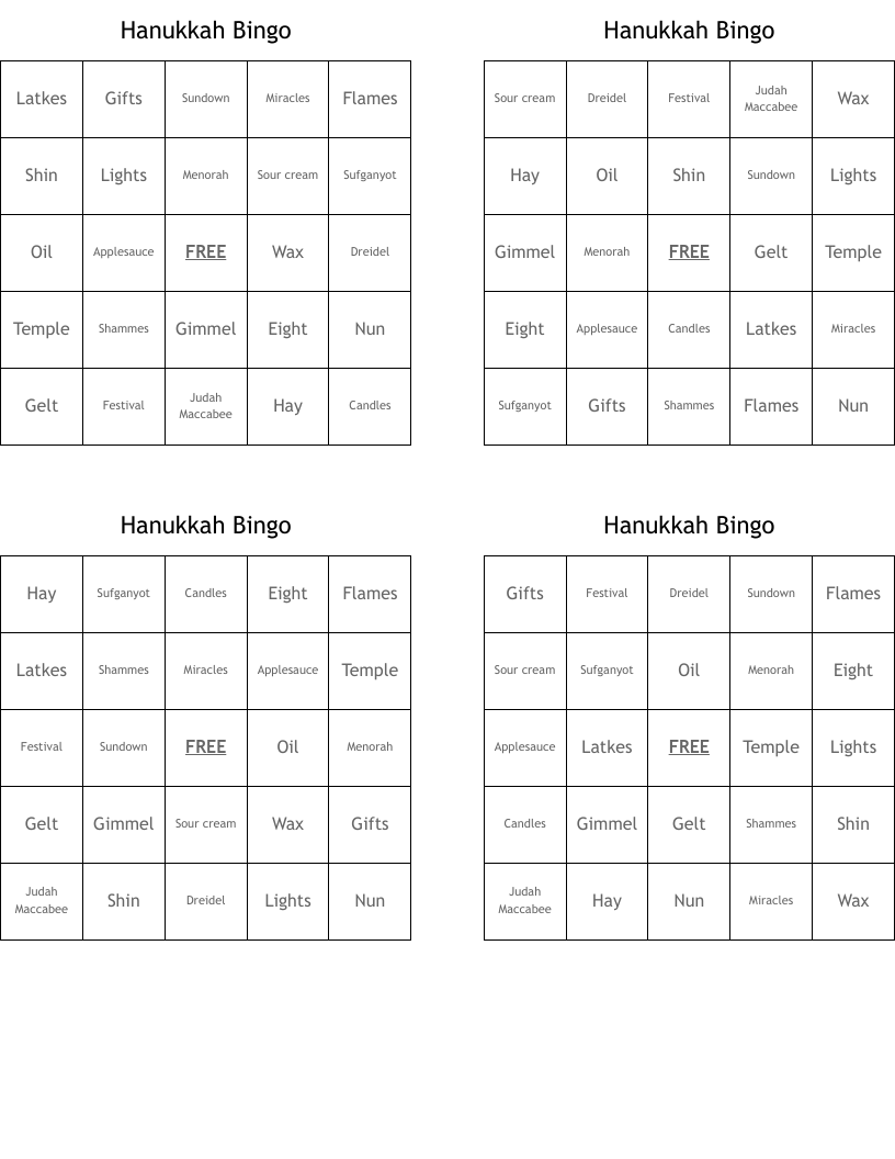 Hanukkah Bingo