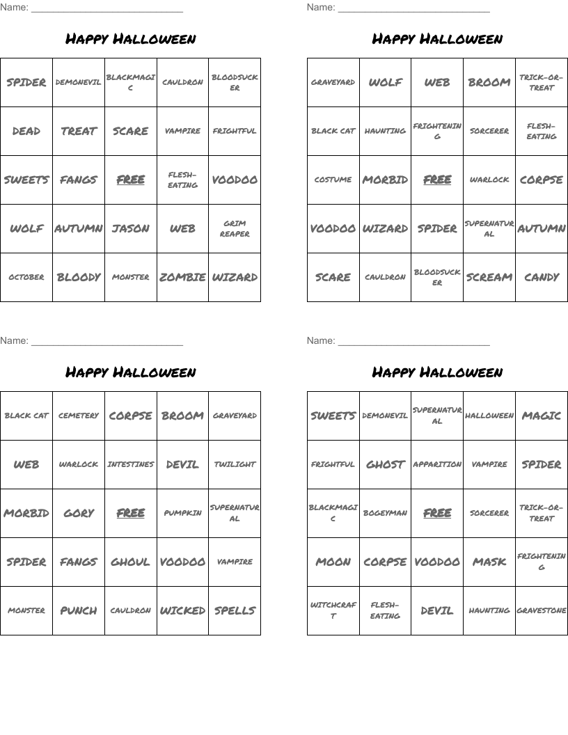 Happy Halloween Bingo Cards