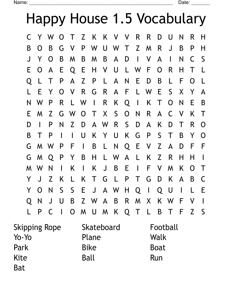 Happy House 1.5 Vocabulary  Word Search