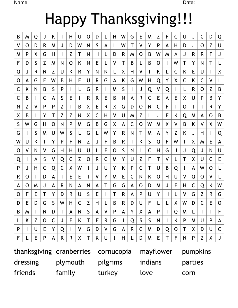 Happy Thanksgiving!!! Word Search