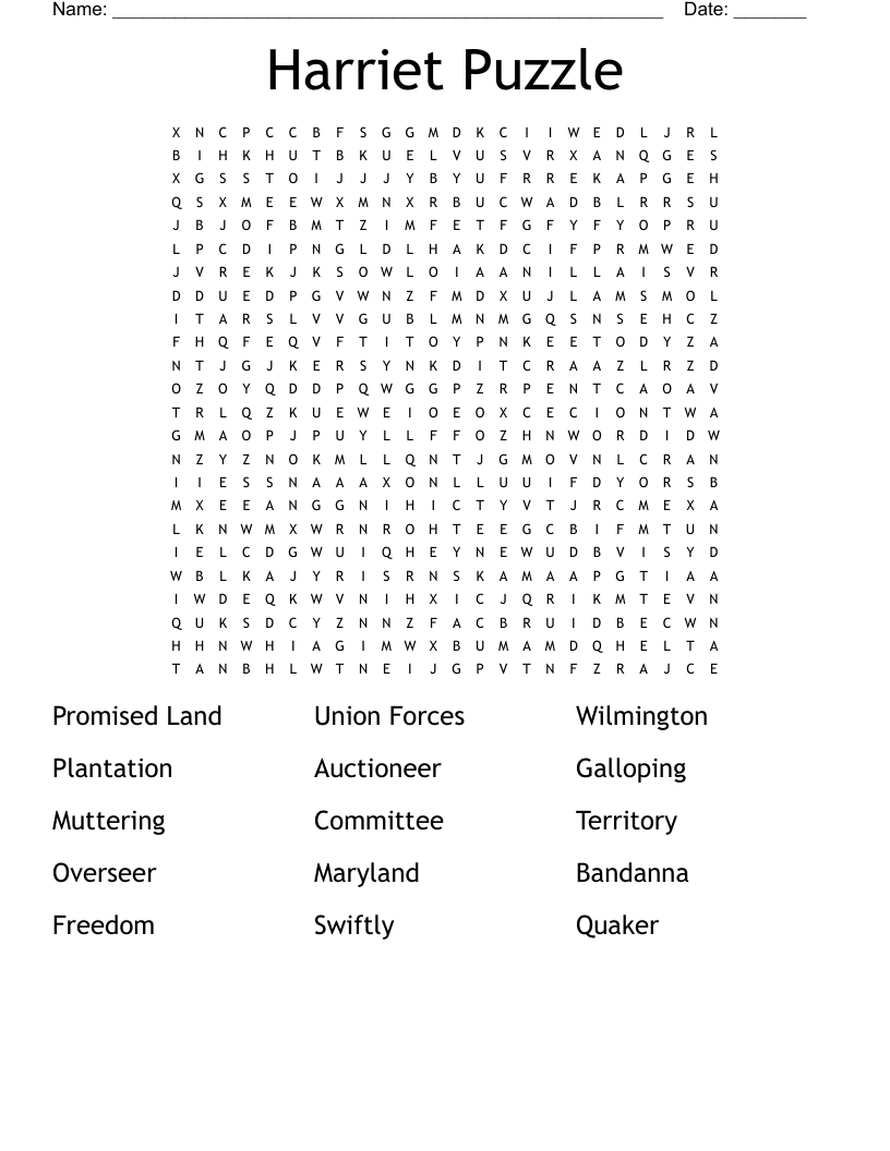 Harriet Puzzle Word Search