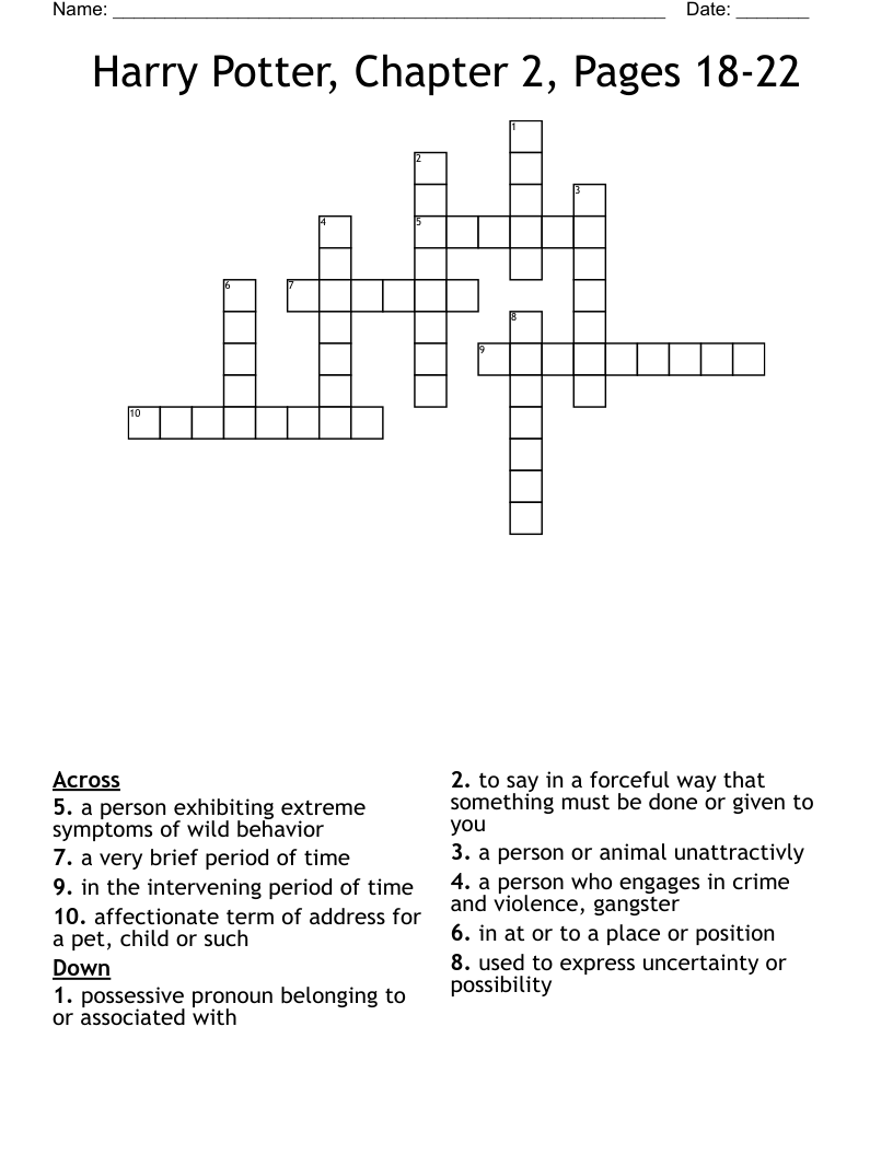 Harry Potter, Chapter 2, Pages 18-22 Crossword