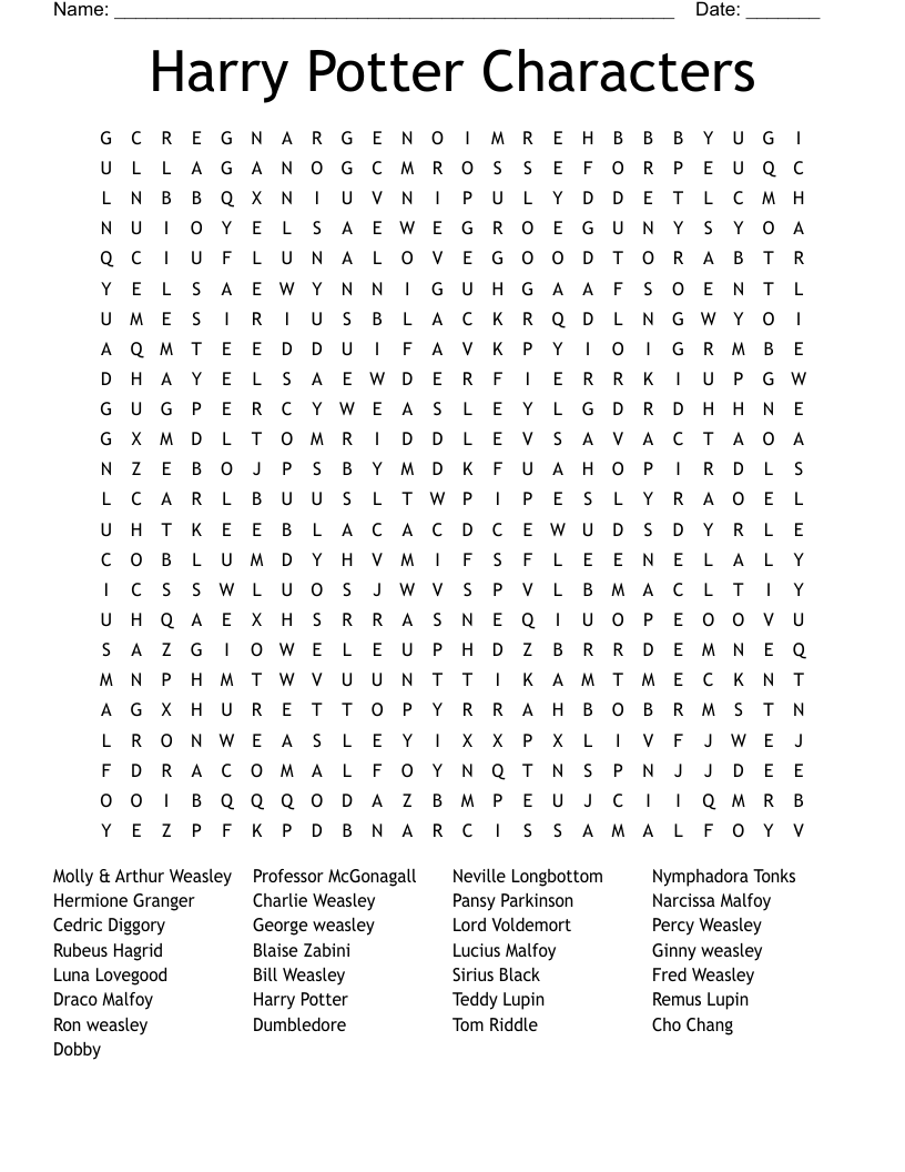 Harry Potter Characters  Word Search