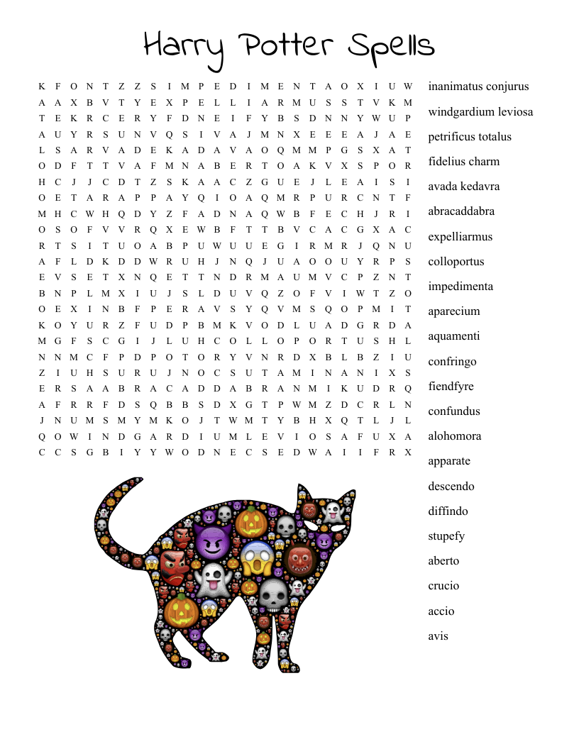 Harry Potter Spells Word Search