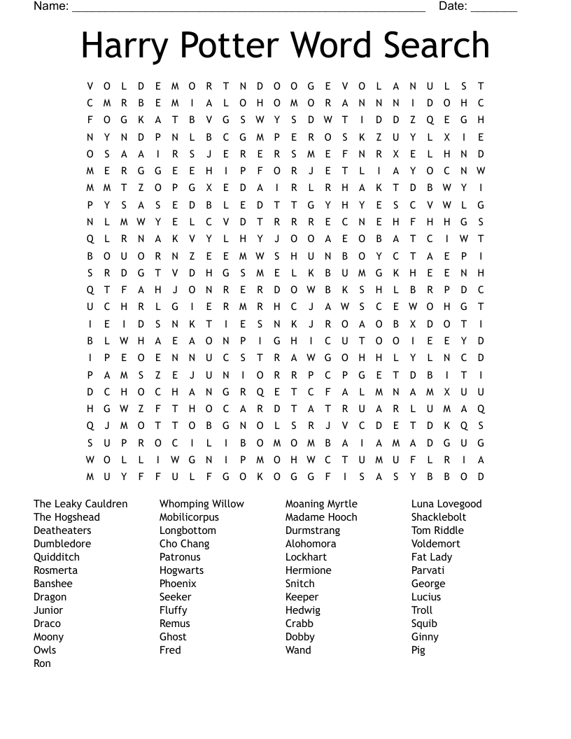 Harry Potter Word Search