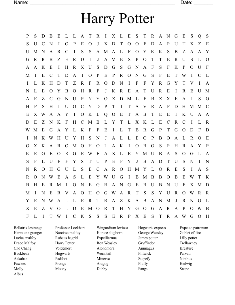 Harry Potter Word Search