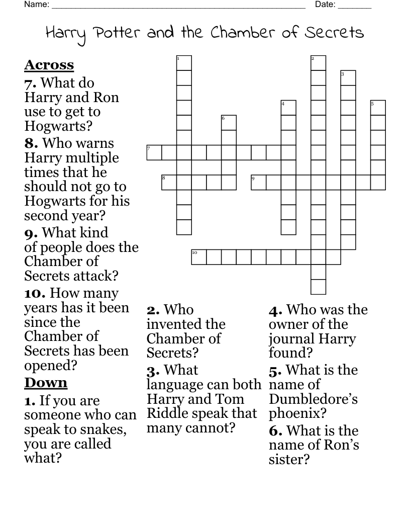 Harry Potter and the Chamber of Secrets  Crossword