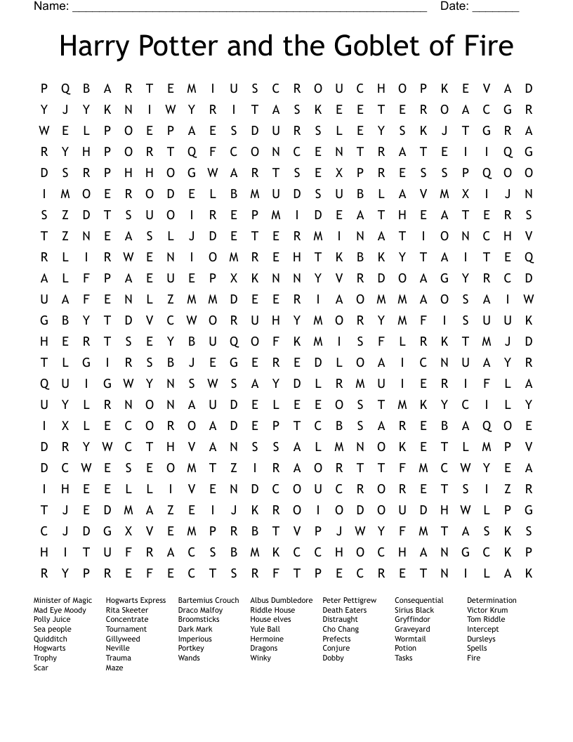 Harry Potter and the Goblet of Fire Word Search