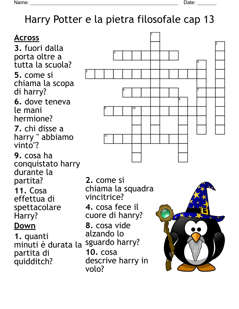 Harry Potter e la pietra filosofale cap 13 Crossword