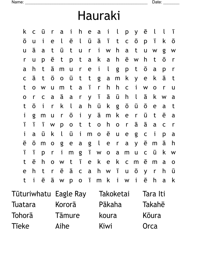 Hauraki Word Search