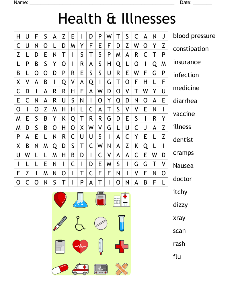 Health & Illnesses Word Search