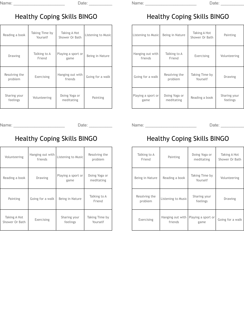 Healthy Coping Skills BINGO